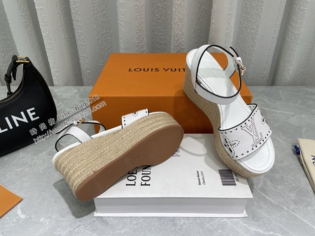 LV路易威登2022vs春夏巴黎代購最新爆款涼鞋系列 圓頭松糕麻繩水臺涼鞋 dx3407